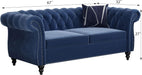2 Piece Living Room Set, Velvet Chesterfield Sofa Loveseat Couch Chair with Scroll Arms and Nailhead for Living Room, Office (Blue)