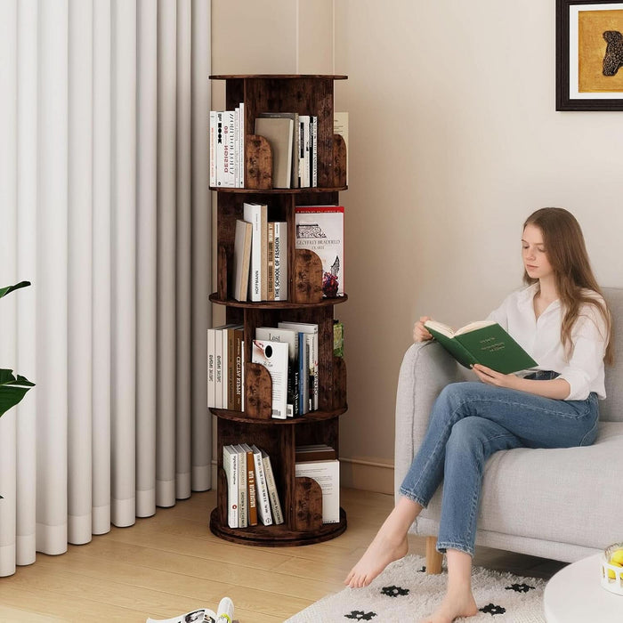 360°Rotating Bookshelf,4 Tier Corner Bookcase,Book Shelf,Floor Storage Wood Organizer for Sturdy,Home Office,Living Room,Bedroom,Kids Room
