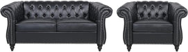 2 Pieces of Living Room Furniture Sofa Sets,Modern Contemporary Tufted Button Faux Leather Accent Club Chair&Chesterfield Loveseat Sofas Set with Nailhead Trim Scroll Arms for Home,Black