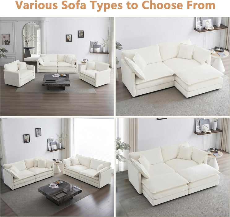 Luxury 2 Piece Loveseat Couch & Sofa Armchair Set, Modern Upholstered Chenille Cloud Couches Set Furniture with 5 Pillow for Living Room Bedroom Office Apartment, Beige