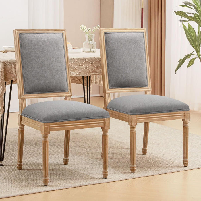 French Country Dining Chairs Set of 2, Upholstered Dining Room Chairs with Back Farmhouse Kitchen Chairs for Living Room, Kitchen, Restaurant (Lightgrey-Square)