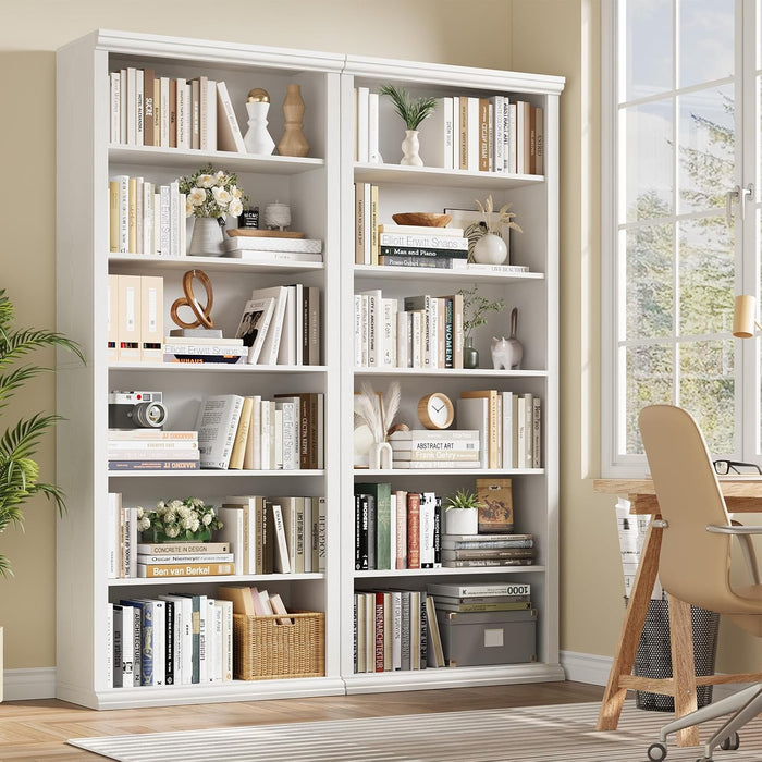 Bookcase and Bookshelves, 28" W Tall Bookshelf, White | Elegant Design, 6 Tiers Spacious Book Storage, Freestanding Book Organizer, Display Library Shelf