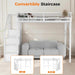 Full Size Loft Bed with Built-In Storage Stairs, Wardrobe, Metal High Loft Bed Frame with Sided Guardrail, Solid Slats, Space Saving Loft Bunk Bed Frame with Wardrobe for Kids Teens, White