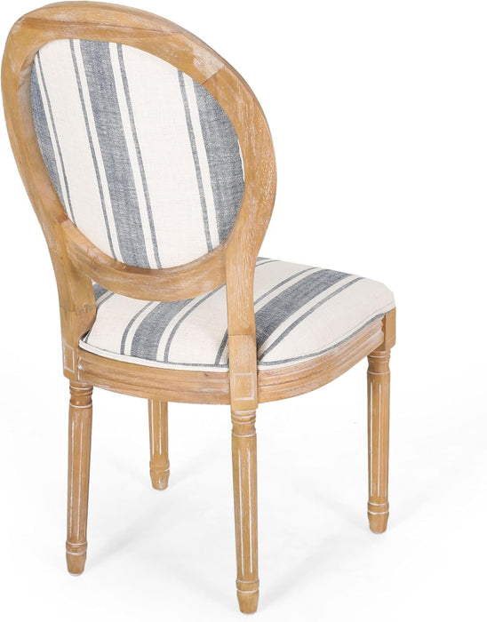 Phinnaeus Dining Chair Set, Set of 4, Wood, Dark Blue Stripes + Light Beige + Natural