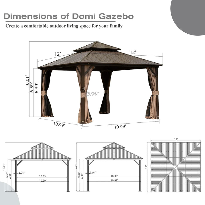 12x12 Ft WeatherproofHardtop Gazebo With Curtains Included