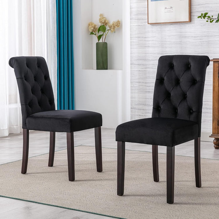 Dining Chairs Set of 4 Mid Century Modern Living Room Chairs with Button Tufted High Back Velvet Armless Chair Comfy Upholstered Side Chairs for Kitchen/Restaurant/Bedroom, Black