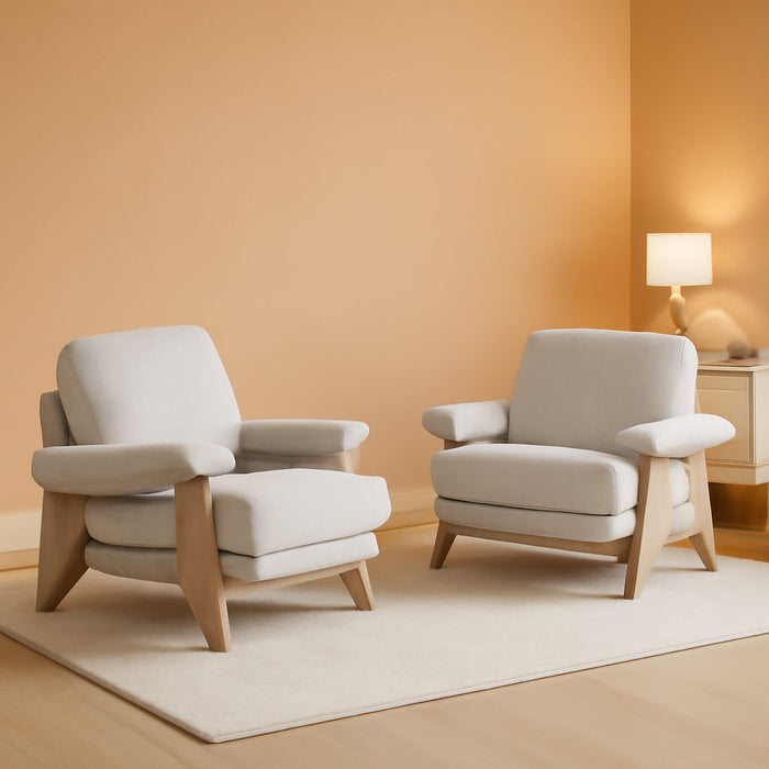 2 Pcs Accent Chair Mid Century Modern Chenille Armchair, Solid Wood Frame, Lounge Upholstered Armchair, Reading Chair, Sturdy Base,For Living Room, Bedroom,Office,Comfy Guest Waiting Room Chairs,White