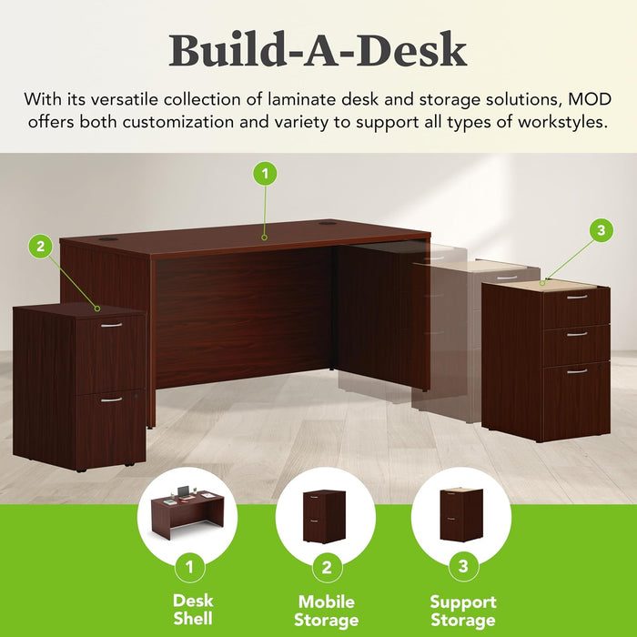 MOD Office Desk, Large Computer Desk Shell, Mahogany, 60" Table