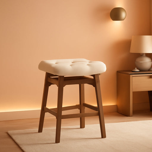 Bar Stools Set of 3, 24" Backless Saddle, Ivory Faux Leather
