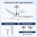 52 Inch Silver Ceiling Fan with Lights and Remote High CFM 3 Blades