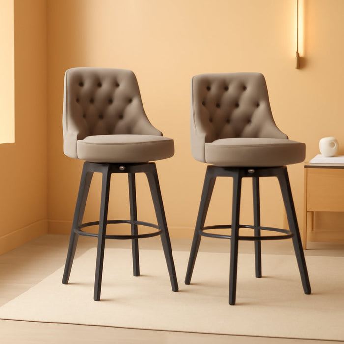 Bar Stools, 360° Swivel Upholstered Bar Stool with Back, 30" H Bar Height Barstools, Set of 2, Faux Leather in Stone Grey
