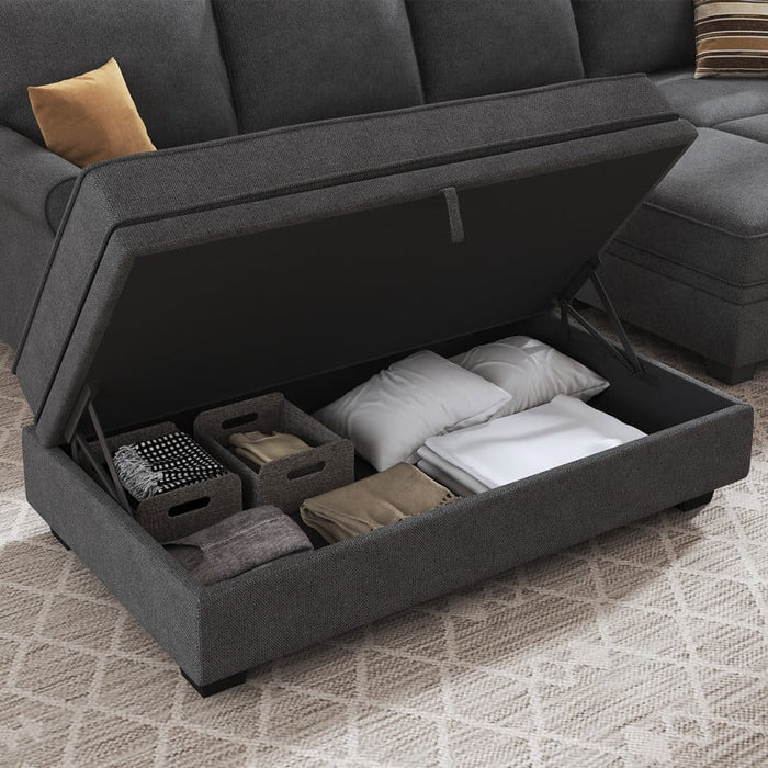 Convertible Sofa Bed Storage Sleeper Sectional Sofa Couch with Storage and Storage Ottomans with Chaise Longue for Living Room and Home Office, Dark Grey