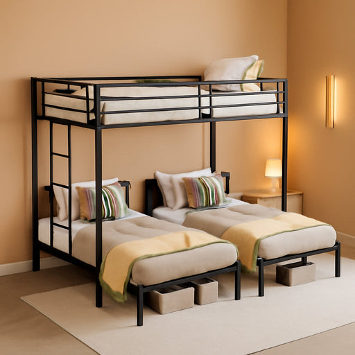 ObsidianBlack Triple Bunk Bed With Charging Station