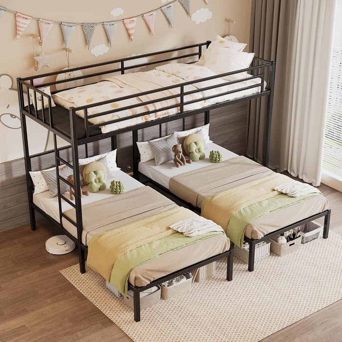 ObsidianBlack Triple Bunk Bed With Charging Station