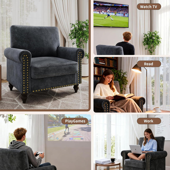 Dark Grey Upholstered Oversized Accent Chair 22Inch