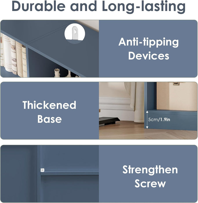 Blue Triple Wide Freestanding Bookshelf 74Inch Tall
