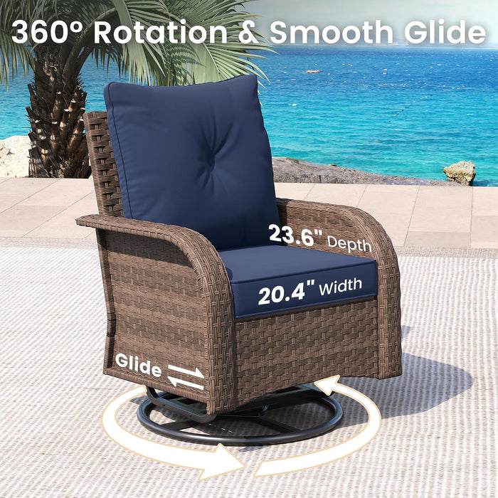 Patio Furniture Set 2 High-Back Swivel Chairs Conversation Set
