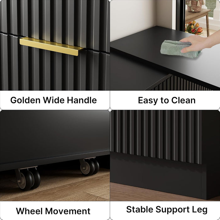 L-Shaped Rotatable 9 Drawer Dresser for Bedroom, 71" Wide Deformable Black Dresser with Gold Metal Handles, Modern Fluted Chest of Drawers for Bedroom, Living Room, Entryway, Hallway