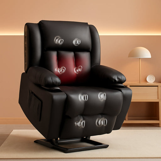 XL31 Power Lift Recliner Chair for Elderly, Oversized Electric Leather Lift Chair with Cup Holders, Side Pockets, Massage Reclining Chair Sofa for Living Room Bedroom (Black)