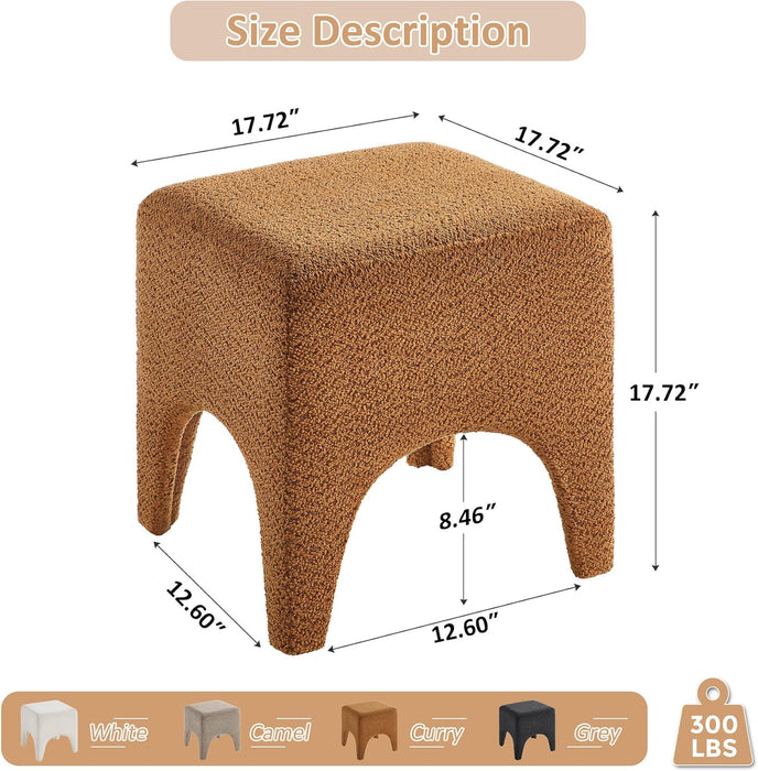 17" Boucle Modern Square Foot Stool Ottoman, Vanity Stool for Makeup, Rectangle Foot Rest for Couch, Upholstered Ottoman Stool for Living Room, Bedroom, Entryway (1, Curry)