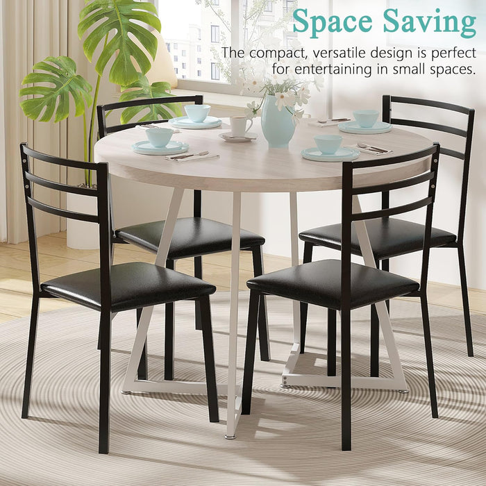 35" round Dining Table for 4, Wood-Grain Tabletop & Heavy-Duty Steel Frame, for Kitchen, Living Room, Easy Assembly, Natural Wood