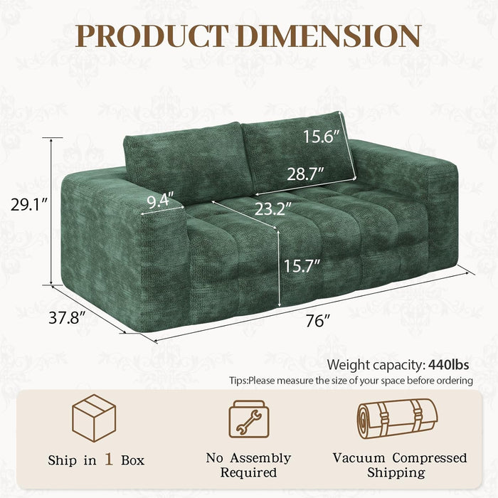 76 Inch Oversized DarkEmerald Velvet Chenille Couch