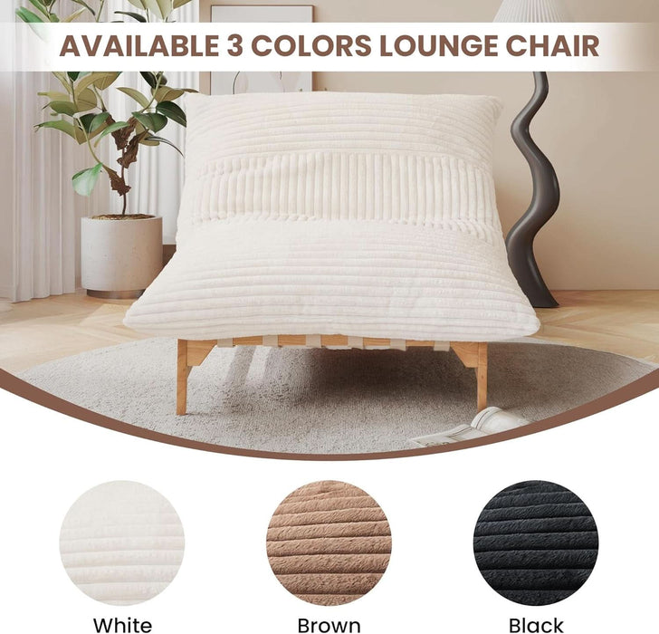 Oversized Chaise Lounge Chair Indoor, Modern 47.24" Plush Corduroy Deep Seat Reading Accent Chair, Comfy Giant Bean Bag Chairs for Adults, Single Sleeper Sofa Chairs for Living Room Bedroom, Beige