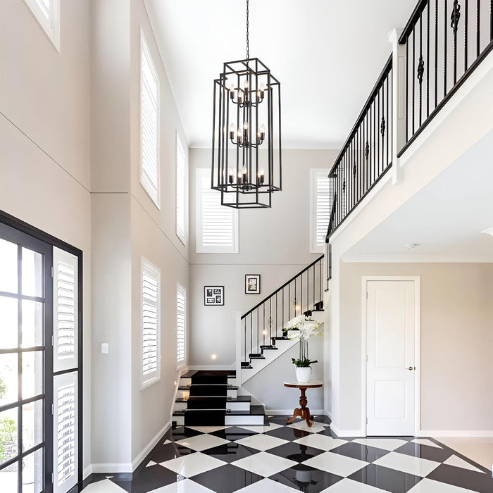 Black Lantern Chandelier For High Ceiling Lighting