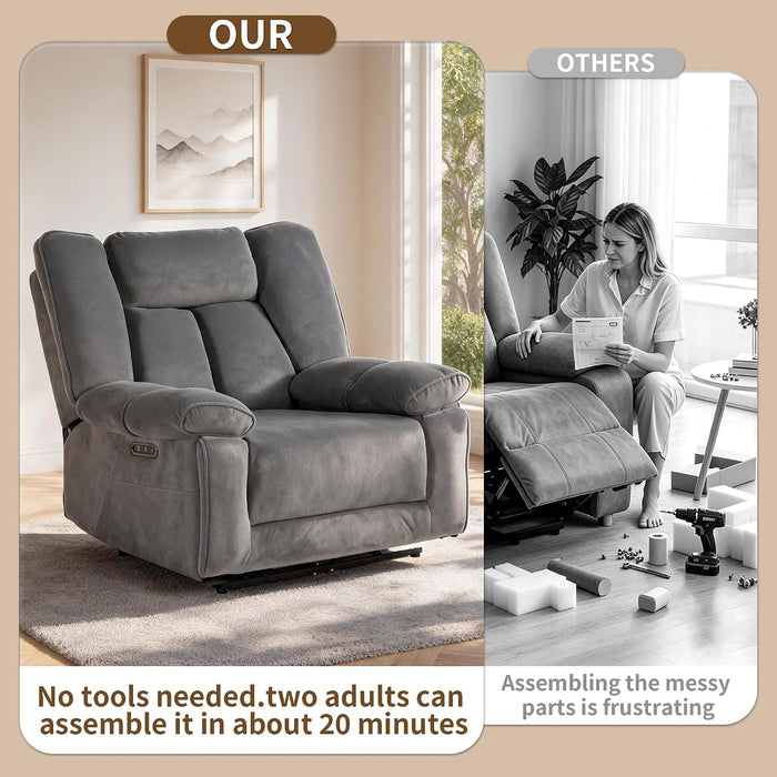450Lbs Linen Oversized Power Recliner with Electric Headrest