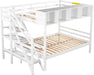 Twin Size Bed Frame for Bedroom Twin over Full Bunk Bed with Staircase and Built-In Storage Cabinets No Box Spring Needed White 96" L X 57.2" W X 62.2" H
