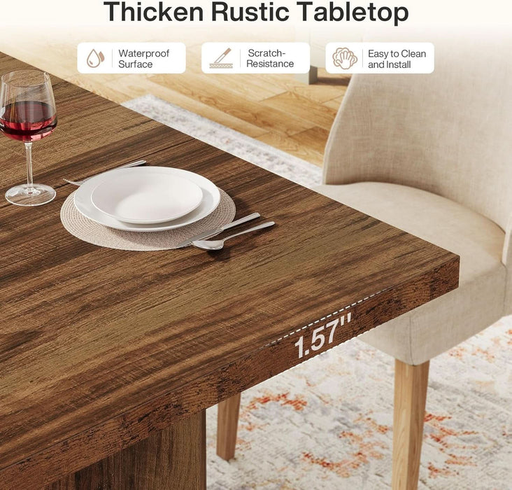 Farmhouse Dining Table for 4 to 6 People, 63-Inch Rectangle Wooden Kitchen Table with Large Tabletop and Heavy Duty Legs for Dining Room,Kitchen, Vintage Brown