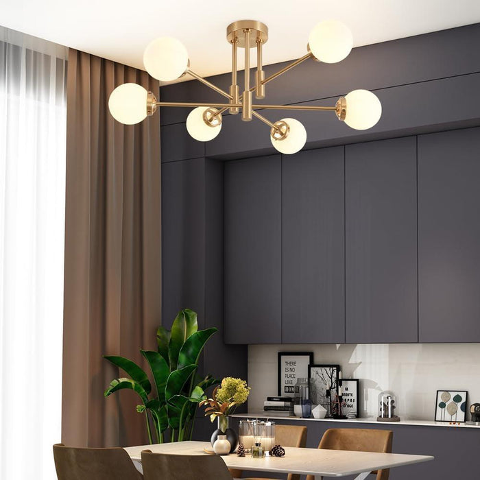 Gold Sputnik Chandelier, Modern Globe Chandelier Light Fixture with Glass Globe Shade, Mid Century Ceiling Light 6-Light for Living Room Dining Room