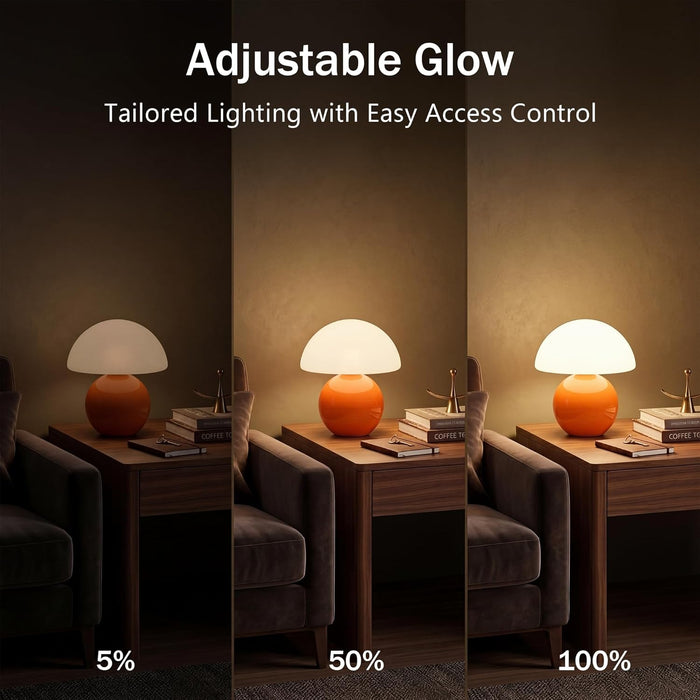 Orange Glass Mushroom Table Lamp Nightstand Bedroom