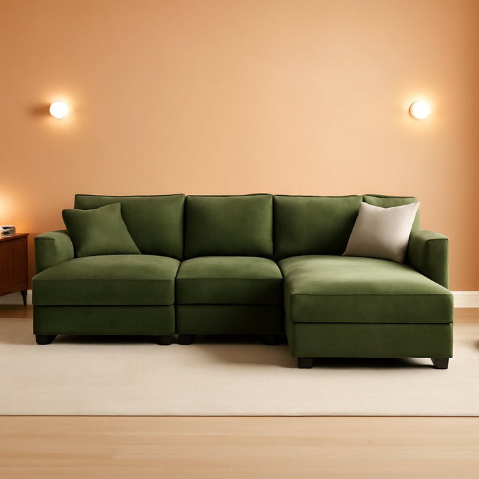 Green 112Inches Sectional Sofa With Storage Ottomans
