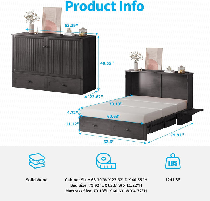 Queen Murphy Wallbed Cabinet With USB ChargingStation