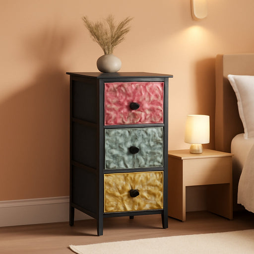 Skinny Slim Dresser with Fabric Drawers Thin Boho Mandala Flower Chest of Drawers Narrow Storage Tower for Small Spaces Gaps Bedroom Beautiful Nightstand Living Room Table