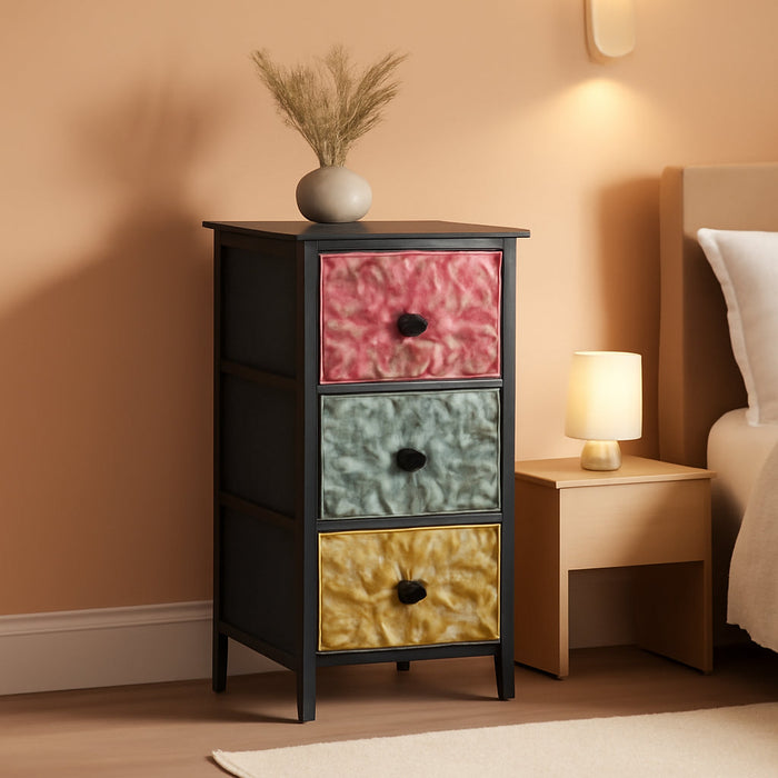 Skinny Slim Dresser with Fabric Drawers Thin Boho Mandala Flower Chest of Drawers Narrow Storage Tower for Small Spaces Gaps Bedroom Beautiful Nightstand Living Room Table