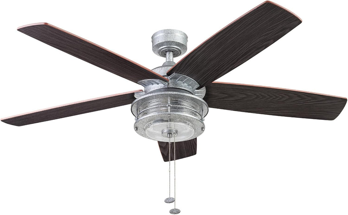 Ceiling Fans Foxhaven Farmhouse 52 Inch Ceiling Fan with Light, Outdoor Fan/Indoor Dual-Mount LED Ceiling Fan, 5 Blades, Ebony and Silver Oak Blade Finish Options, Galvanized (51631-01)