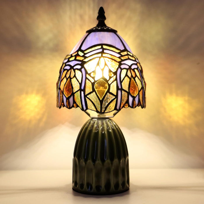 Tiffany Stained Glass Mushroom Table Lamp 12.5 Inch -Purple Jewelry