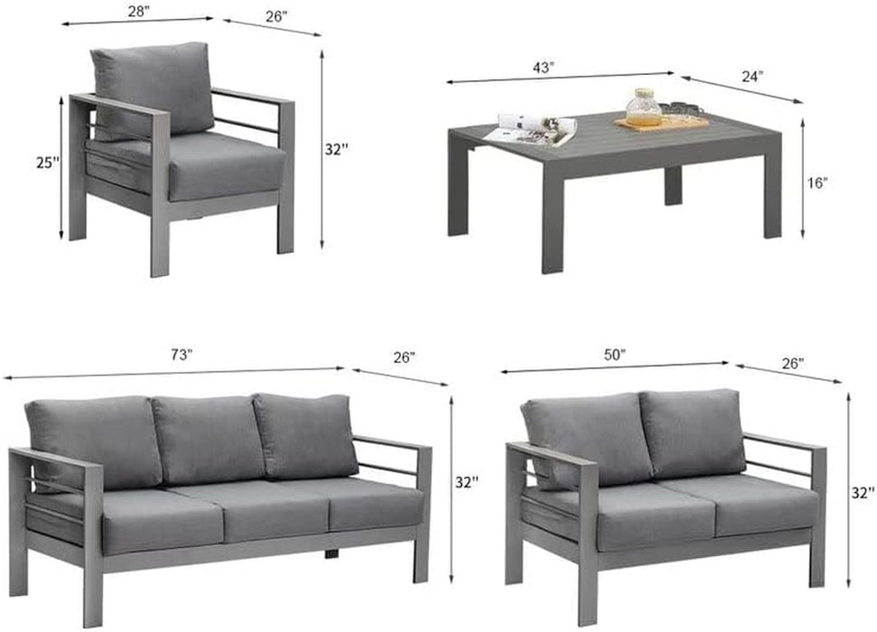 Aluminum Patio Furniture Set,7 Seats Modern Outdoor Conversation Set Sectional Sofa with Upgrade Cushion and Coffee Table,Grey