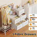 Dresser for Bedroom with Hanging Rack, 5 Drawers Dresser with Clothes Rack, Fabric Dressers & Chest of Drawers with PU Finish Storage Organizer, for Living Room Closet, White