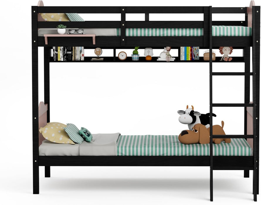 Premium Solid Wood BunkBed TwinOverTwin FullLengthGuardrails