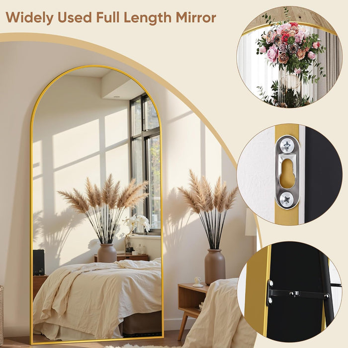 69"X28" Arched Full Length Mirror, Standing Floor Mirror, Gold