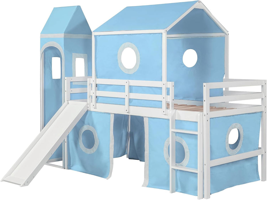 Twin CastlePlayhouse CobaltBlue Loft Bed With Slide