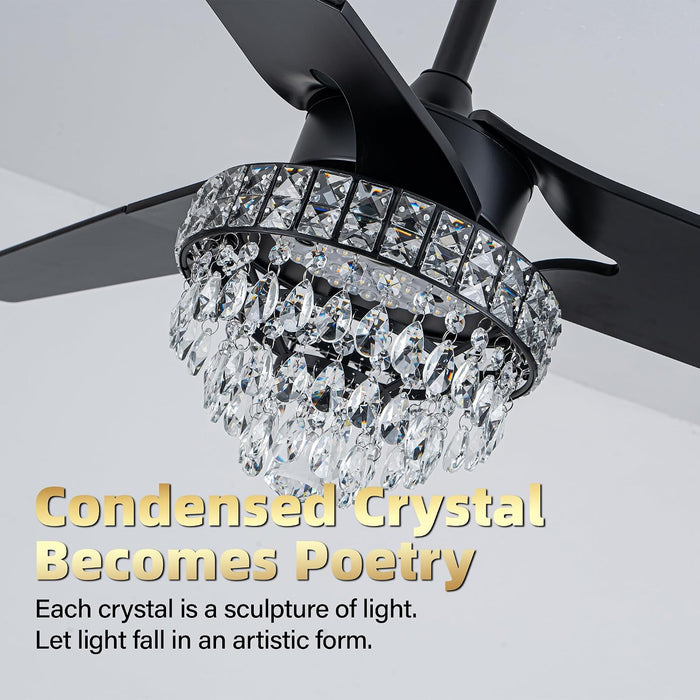 Premium Black Crystal Chandelier Ceiling Fan Remote