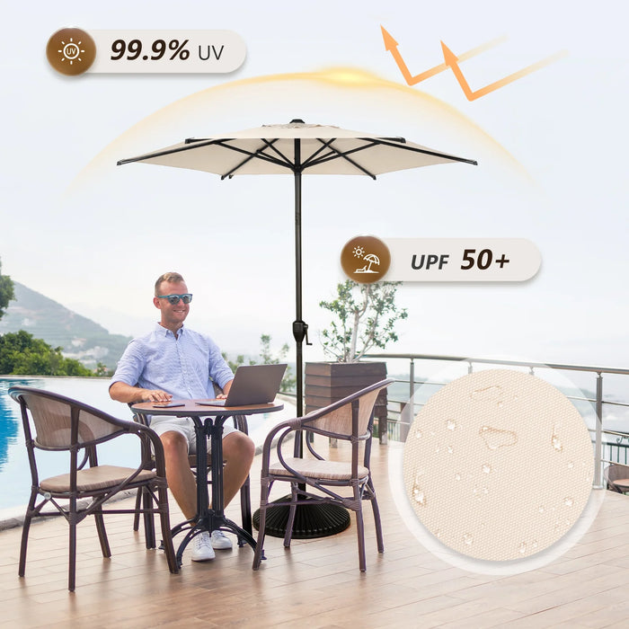 7.5Ft Outdoor Patio Umbrella W/ Push Button Tilt and Crank, 6 Ribs-Beige