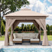 10'X10' Patio Gazebo, Double Roof Outdoor Shelter Tent with Mosquito Nettings and Privacy Screens, Khaki