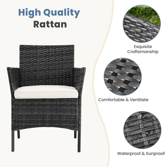 Patio Furniture Set 4 Pieces, Outdoor Wicker Furniture with Coffee Table, Modern Rattan Patio Chairs Conversation Sets with Sofa for Garden, Terrace, Porch, Balconies, Lawns (Black and Beige)