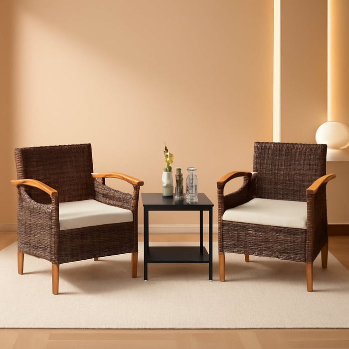 3PCS Outdoor Patio Furniture Set Outdoor Furniture Set with Table outside Lawn Patio Chairs Set of 2 Patio Conversation Sets Bistro Wicker Patio Set for Backyard Porch Balcony Garden (Brown)