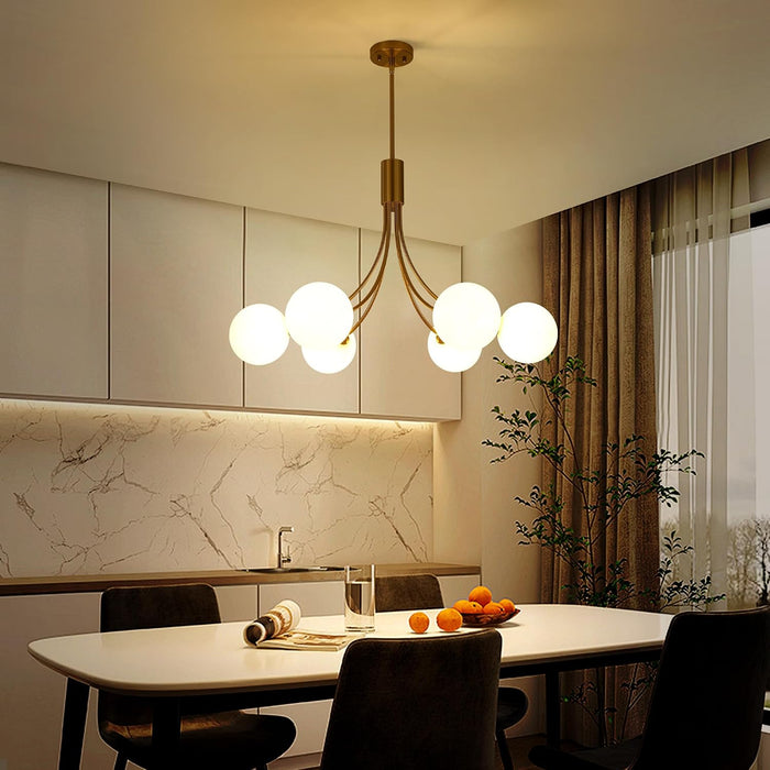 6-Light GoldGleam Sputnik Chandelier Milk White Shade